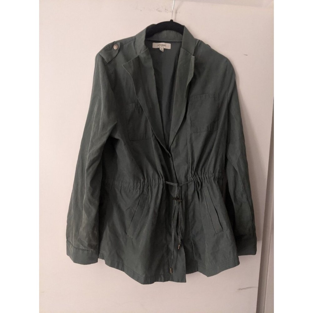 Umgee Womens Top Solid Green Button Up Long Sleeve Cinch Waist Collared- Size S